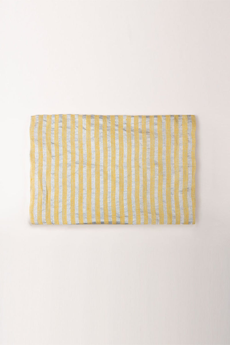 Handwoven zari stripe yellow Linen